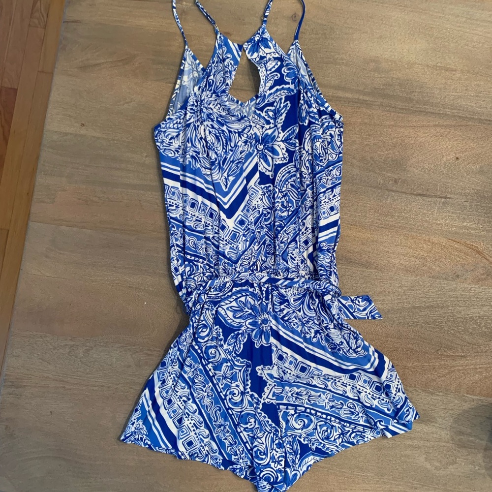 Lilly Pulitzer Blue & White Tie Romper, Small